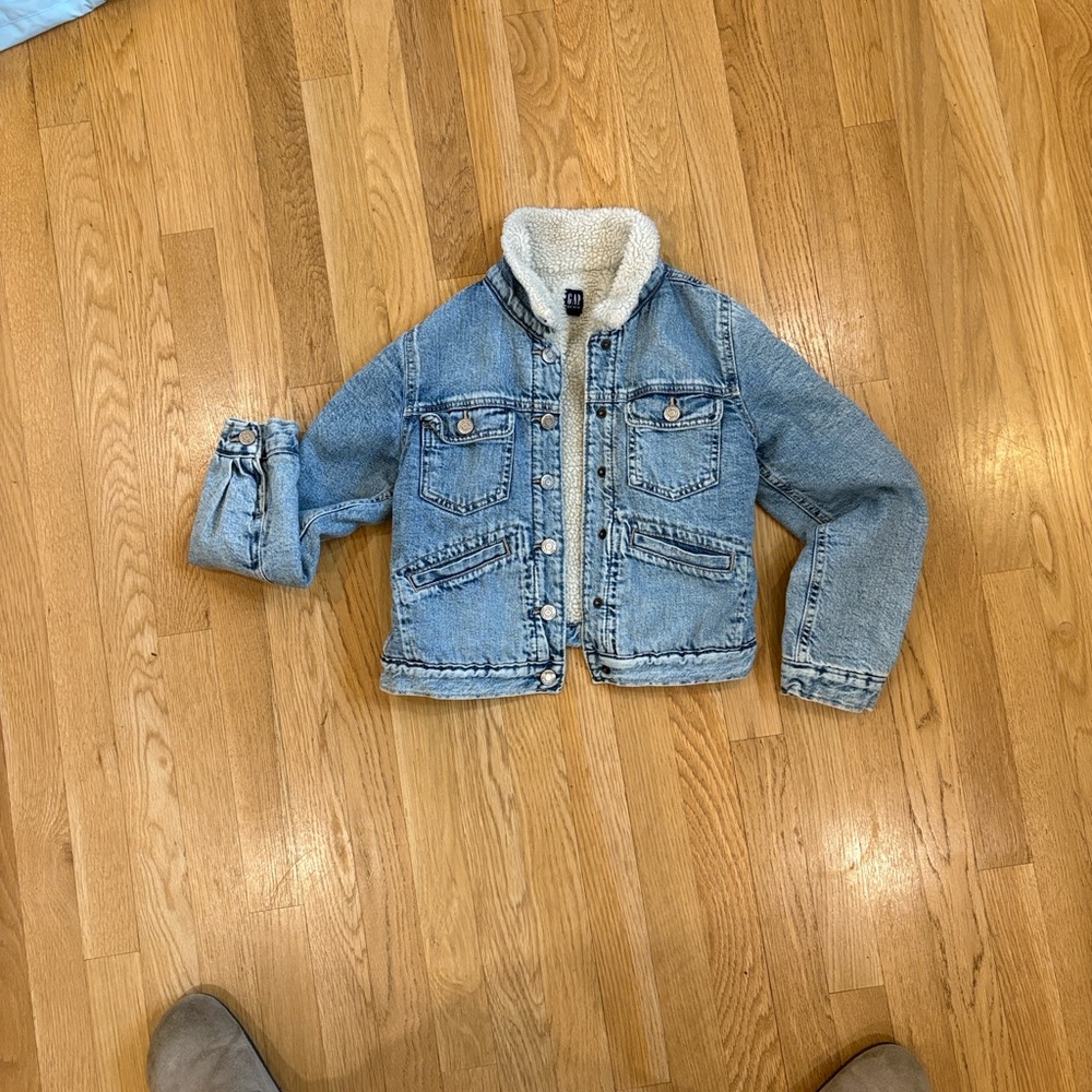 GAP Kids Light Blue Denim Jacket with Sherpa Collar and Lining - XL